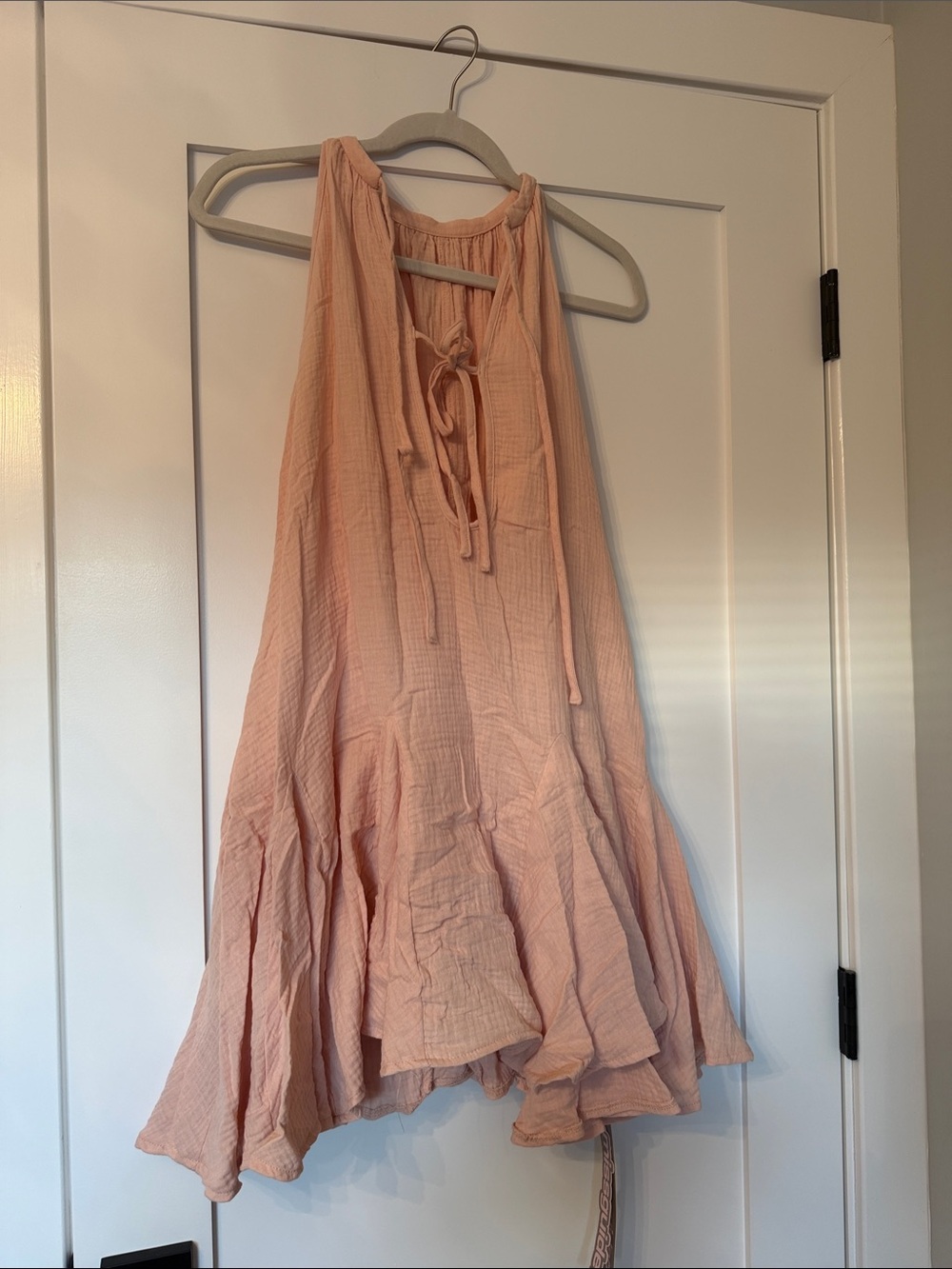 Missguided Soft Peach Halter Tie-Front Ruffle Dress